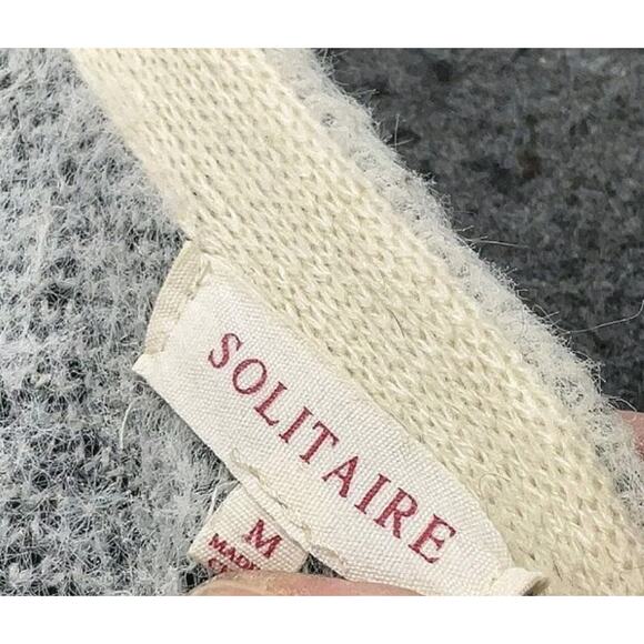 Anthropologie Solitaire Cream Striped Fuzzy Long Cardigan Sweater Size M Chunky - Picture 5 of 5